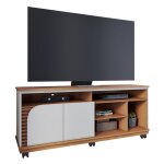 Beaux meubles pas chers - meuble tv 65 pouces chne et blanc 2 portes 7 niches roulettes l 150 h 63. ...