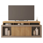 Meuble tv 70 pouces ch�ne et gris 2 portes coulissantes l. 180 h 74 p 39. 5 cm