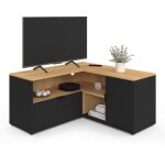 Meuble tv 90 x 90 cm d'angle baltazar façon hêtre et noir Meuble tv 90 x 90 cm d'angle baltazar façon hêtre et noir
