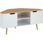 Meuble tv d'angle - d�cor blanc et ch�ne - style industriel - l 115 x p 55 x h 53, 5cm - lyna[j7]