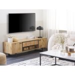 Meuble tv - banc tv en bois clair et pieds en mtal noir jusqu' 152cm de hauteur avec 2 portes style ...