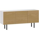 Homcom - meuble tv banc tv design graphique - 3 portes, 3 �tag�res, 3 passe - c�bles - blanc effet bois ...
