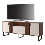 Beaux meubles pas chers - meuble tv bar 70 pouces noyer et blanc 3 portes 4 niches pieds m�tal l 180 ...