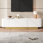 Meuble tv bas 170 cm avec rangement, design arrondi, console tv salon moderne avec 3 portes et �tag�res ...