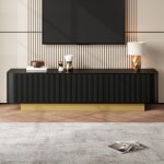 Meuble tv bas 170 cm avec rangement, design arrondi, console tv salon moderne avec 3 portes et �tag�res ...