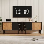 Meuble tv bas design 160x36, 5x45 cm avec 4 portes 4 compartiments et 7 pieds stables - bois - naturel ...