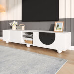 Meuble tv bas, design moderne minimaliste, rangements ouverts et ferm�s, mdf, blanc avec accents noirs, ...