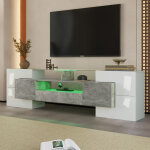 Meuble tv bas et �l�gant. blanc et gris laqu�s, 200 cm, �clairage led, meuble de salon. design moderne. ...