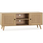 Meuble tv bella 2 portes couleur chêne avec rotin naturel Meuble tv bella 2 portes couleur chêne avec rotin naturel