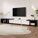 Meuble tv blanc 140cm avec fonction pivotante et longueur rglable, extrieur en marbre blanc, finition ...