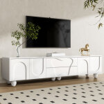 Meuble tv blanc 180 cm avec pieds en bois et design unique, 180x40x42 cm