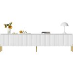 Okwish - meuble tv blanc, buffet bas avec pieds de table dors et design de porte rainure, 190x38x48 ...