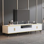 Meuble tv blanc - meuble tv 200 cm avec aspect marbre, 2 portes, 1 tiroir - 200x40x46 cm