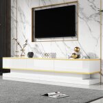 Meuble tv blanc brillant avec 3 tiroirs, convient aux tlviseurs de 80 pouces, meuble tl de salon ...