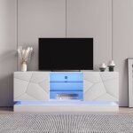 Meuble tv blanc brillant, avec tagre en verre rglable et charnires silencieuses, capacit tv 70 pouces, ...