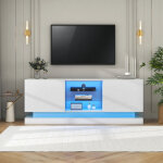 Meuble tv blanc laqu� - 1, 6 m�tre de longueur, �tag�re en verre r�glable