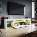 Meuble tv blanc avec lumi�res led meuble tele �tag�res en verre espace de rangement multicouche 180x35x45 ...