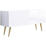 Meuble tv, blanc mat / blanc brillant, pieds dor�es, 100 � 52 � 32 cm