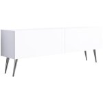 Meuble tv : blanc mat, pieds chrome, 140 � 52 � 32 cm