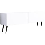 Meuble tv : blanc mat, pieds noires, 140 � 52 � 32 cm