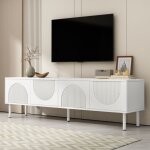 Meuble tv blanc avec rangement, meuble télé pour salon et chambre, mdf, 4 portes, 180×40×52cm Meuble tv blanc avec rangement, meuble télé pour salon et chambre, mdf, 4 portes, 180×40×52cm