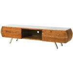 Meuble tv en bois d'acacia 184x40x45 naturel laqu� / marbre blanc montreal 122