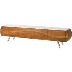 Meuble tv en bois d'acacia 204x40x45 naturel laqu� / marbre blanc montreal 124