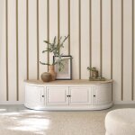 Meuble tv en bois d'acajou et teck blanc 160 cm