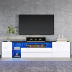 Meuble tv en bois laqu� avec led, 180x40x45cm, pour tv jusqu'� 75 pouces, 2 tiroirs et 2 placards, noir ...