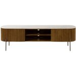 Meuble tv en bois de manguier 220x36x51 marron laqu� / marbre blanc barcelona 212