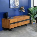 Pier import - meuble tv bois recycl teck laque noire barbade