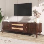 Eifson - meuble tv 170 cm, bords en rotin, avec 2 portes et 2 tiroirs, poignées en bois naturel, style ... Eifson - meuble tv 170 cm, bords en rotin, avec 2 portes et 2 tiroirs, poignées en bois naturel, style ...