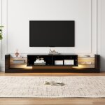 Hauss spole - meuble tv led avec rangement, jusqu' 80 pouces, 4 tagres + 2 portes, meuble bas salon ...