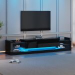 Meuble tv brillant avec clairage led 181cm, pour tlviseur jusqu' 80 pouces, panneaux de verre, 2 ...