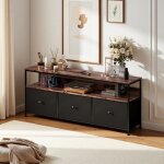 Meuble tv / buffet - polyvalent - m�tal noir - bois tigr� - �clairage rgb int�gr�