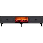 Concept - usine ? meuble tv chemin�e led 150cm gris anthracite et noir ? �clairage led int�gr� ? 2 placards ...