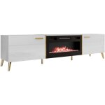 Mobilier1 - meuble tv comfivo teslomo 112, blanc + blanc brillant, le nombre de portes: 0, nombre de ...