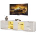 Meuble tv commode laqu� brillant - �clairage led - int�gration tv 65  - pour salon et chambre - 160x40x52cm ...