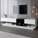 Neche - meuble tv contemporain, grand banc tv elégant blanc brillant et noir, 3 tiroirs 4 compartiments, ... Neche - meuble tv contemporain, grand banc tv elégant blanc brillant et noir, 3 tiroirs 4 compartiments, ...