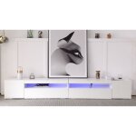 Meuble tv contemporain pour led 240 cm, en blanc laqu brillant, pieds rglables, pour salon / sjour ...