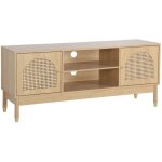 Meuble tv d�cor bois et cannage 2 portes teinte naturelle 140 x 40 x 60 cm - judith
