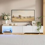Meuble tv design contemporain 180 cm - banc tv bicolore chne et blanc avec 3 tiroirs push - to - open ...