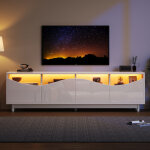 Meuble tv design courb� blanc brillant avec porte en verre tremp� et �clairage led pour salon et chambre, ...