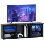 Homcom - meuble tv design led - banc tv contemporain - 2 tagres verre, grande niche et plateau - dim. ...