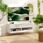 Pergar - meuble tv, clairage led 16 couleurs, fixation murale, commode, tagres ouvertes, 120 x 35 ...