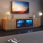 Meuble tv avec �clairage led, 180 cm, pour �cran jusqu'� 75 , 4 portes et 3 �tag�res, meuble tv en bois ...