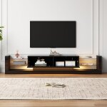 Tanant - meuble tv avec clairage led 181 cm - faade en verre avec 2 tiroirs rabattables, adapt aux ...