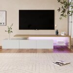 Meuble tv avec clairage led 200x39x42cm, buffet avec 3 portes et 2 tagres en verre, banc tv pour salon, ...