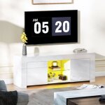 Meuble tv avec �clairage led et passe - c�bles, 2 portes, �tag�re en verre, meuble de salon, 120 x 34 ...