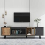 Okwish - meuble tv, support tv en grain de bois avec porte en verre, buffet bas pour salon ou chambre, ... Okwish - meuble tv, support tv en grain de bois avec porte en verre, buffet bas pour salon ou chambre, ...